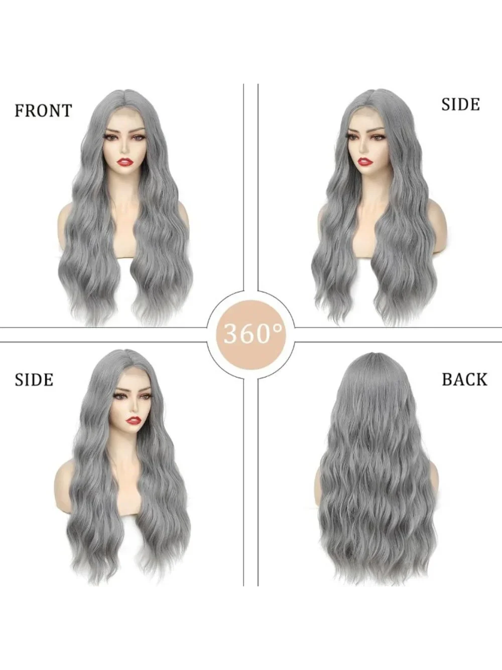 Long Silver Wavy Wig for Women | 26 Inch Curly Middle Part Hairpiece